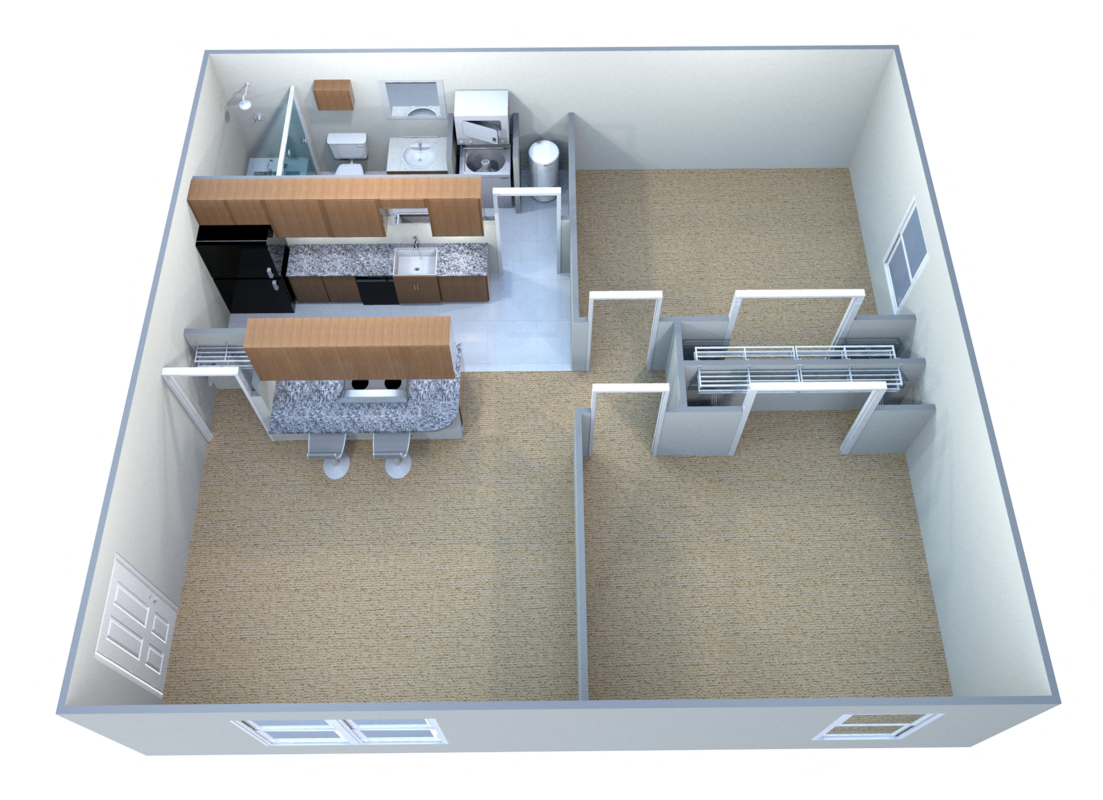 Floor plan for 2 beds, 1 bath, 700 sqft